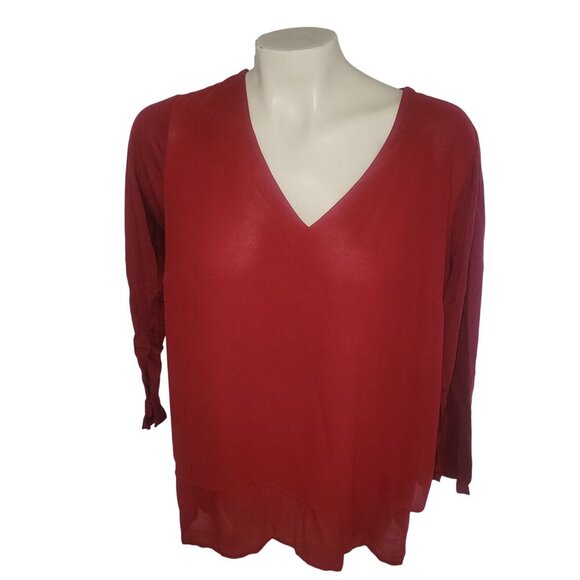 MICHEAL KORS Designer Red Layered L 3/4 Sleeve Blouse Contemporary Mature Career - Picture 1 of 6